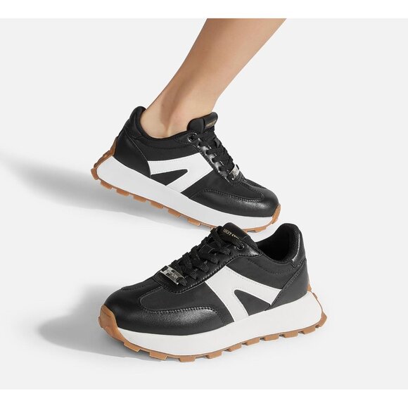 Lucky Step Women Black Retro Classic Trainers Casual Lace up Stylish Sneakers - Picture 7 of 9